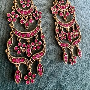 3 FOR $25: Bollywood style pink crystal dangle earrings